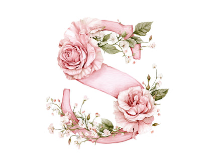 Watercolor Floral Alphabet Clipart. Pink Floral Alphabet Clipart, Alphabet And Number png, Letters Clipart png, Pink Alphabet Clipart