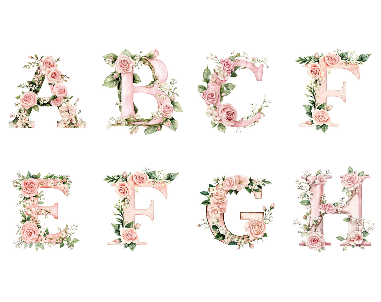 Watercolor Floral Alphabet Clipart. Pink Floral Alphabet Clipart, Alphabet And Number png, Letters Clipart png, Pink Alphabet Clipart