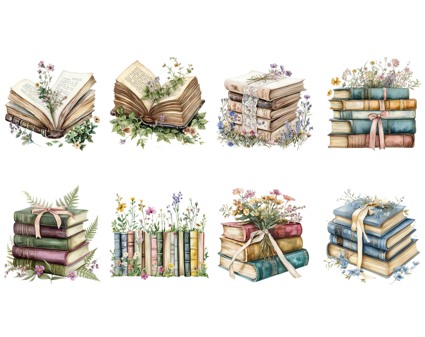 Floral Book Clipart Set, Wildflower Book Clipart png, Watercolor Flower Book Clipart png, Book png Bundle, Book Lovers png, Boho Floral Book