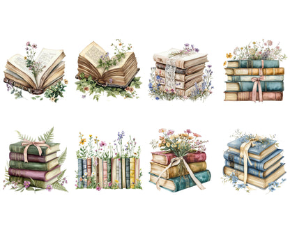Floral Book Clipart Set, Wildflower Book Clipart png, Watercolor Flower Book Clipart png, Book png Bundle, Book Lovers png, Boho Floral Book