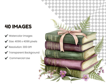 Floral Book Clipart Set, Wildflower Book Clipart png, Watercolor Flower Book Clipart png, Book png Bundle, Book Lovers png, Boho Floral Book