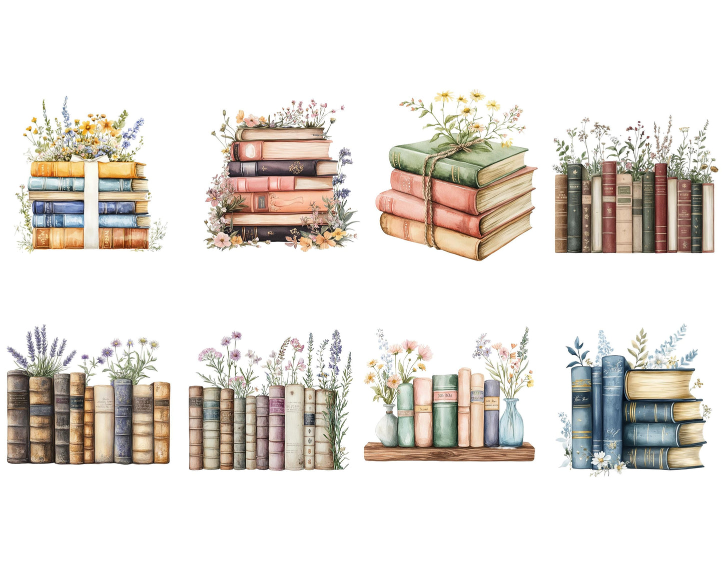 Floral Book Clipart Set, Wildflower Book Clipart png, Watercolor Flower Book Clipart png, Book png Bundle, Book Lovers png, Boho Floral Book