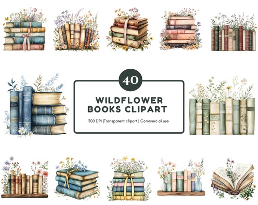 Floral Book Clipart Set, Wildflower Book Clipart png, Watercolor Flower Book Clipart png, Book png Bundle, Book Lovers png, Boho Floral Book