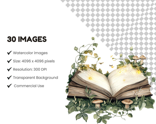Watercolor Magic Book Clipart Bundle png, Fantasy Book Clipart, Printable Magic Book Clipart png, Magic Clipart png, Watercolor Book Clipart