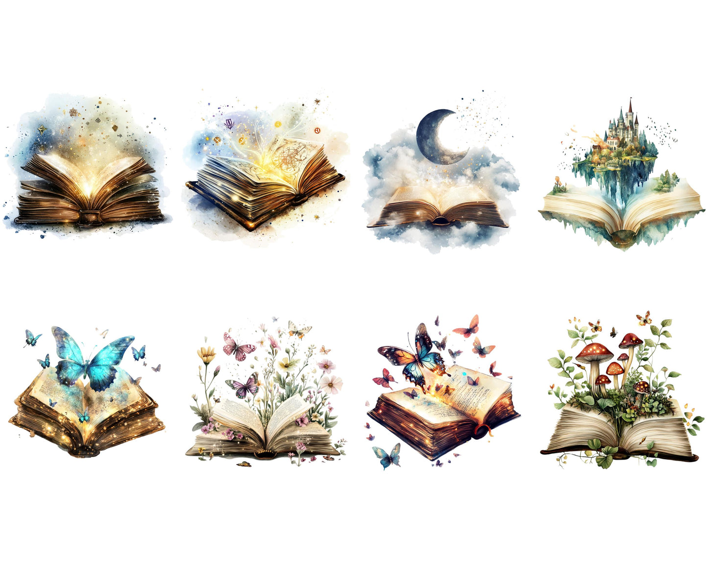 Aquarell-Zauberbuch-Clipart-Bundle (PNG), Fantasy-Buch-Clipart, druckbare Zauberbuch-Clipart (PNG), Zauber-Clipart (PNG), Aquarell-Buch-Clipart