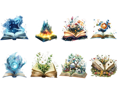 Aquarell-Zauberbuch-Clipart-Bundle (PNG), Fantasy-Buch-Clipart, druckbare Zauberbuch-Clipart (PNG), Zauber-Clipart (PNG), Aquarell-Buch-Clipart