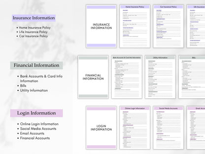 Emergency Planner Printable, Home Management Binder, Editable Health Planner, Financial Account, Bill, Documents Checklist, Digital Download