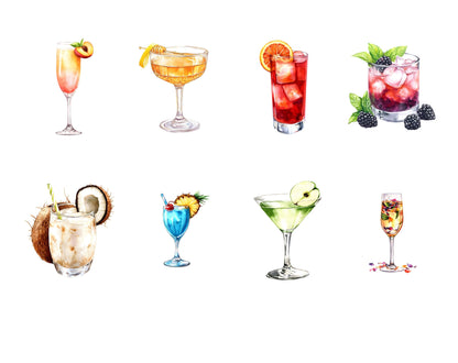 Watercolor Cocktail Clipart Bundle, Bar Menu Illustrations (Digital Download)