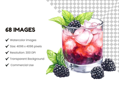 Watercolor Cocktail Clipart Bundle, Bar Menu Illustrations (Digital Download)