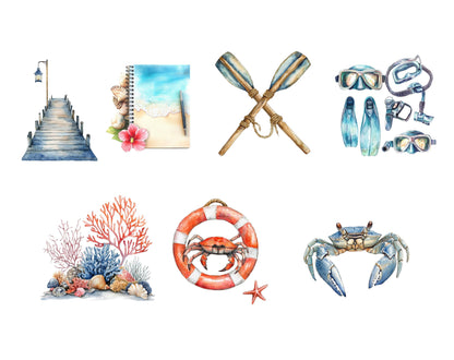 Summer Clipart png, Beach Clipart png Bundle, Watercolor Beach Clipart, Vacation Clipart, Ocean png Clipart, Beach Clipart Set