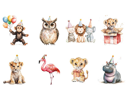 Safari Birthday Animal Clipart Bundle, Party Decor (Digital Download)