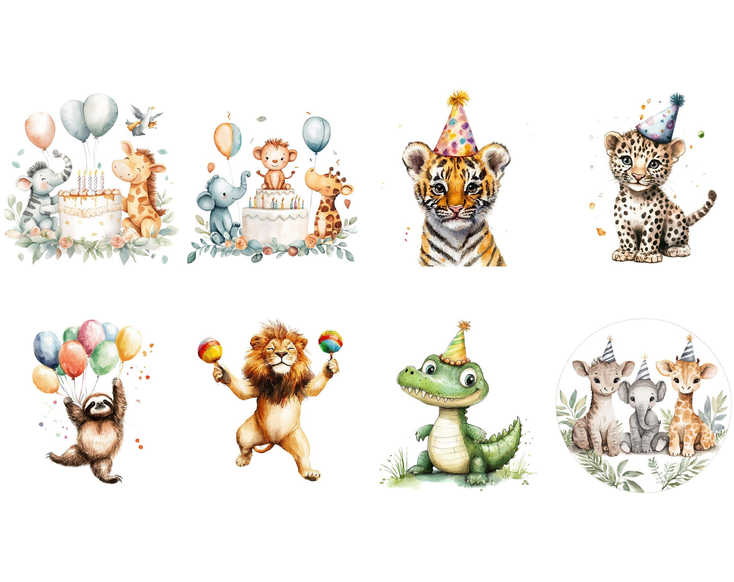 Safari Birthday Animal Clipart Bundle, Party Decor (Digital Download)