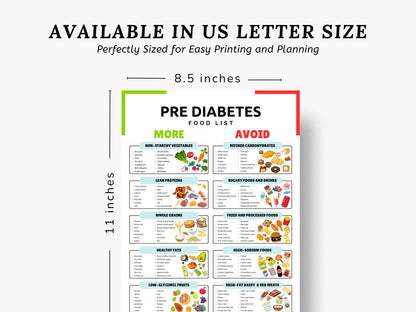Pre Diabetes Food Chart Type 2 Diabetes Food Prediabetes Food Chart, Grocery List Chart Printable & Editable