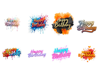 Watercolor Happy Birthday Clipart png Bundle, Happy Birthday Word Clipart png, Happy Birthday Set, Happy Birthday Lettering Clipart png