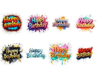 Watercolor Happy Birthday Clipart png Bundle, Happy Birthday Word Clipart png, Happy Birthday Set, Happy Birthday Lettering Clipart png