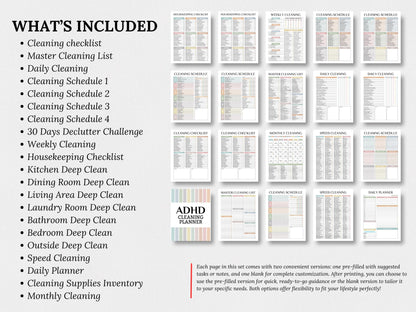 ADHD Cleaning Planner, Boho Style, 42 Printable Pages (Instant Download)