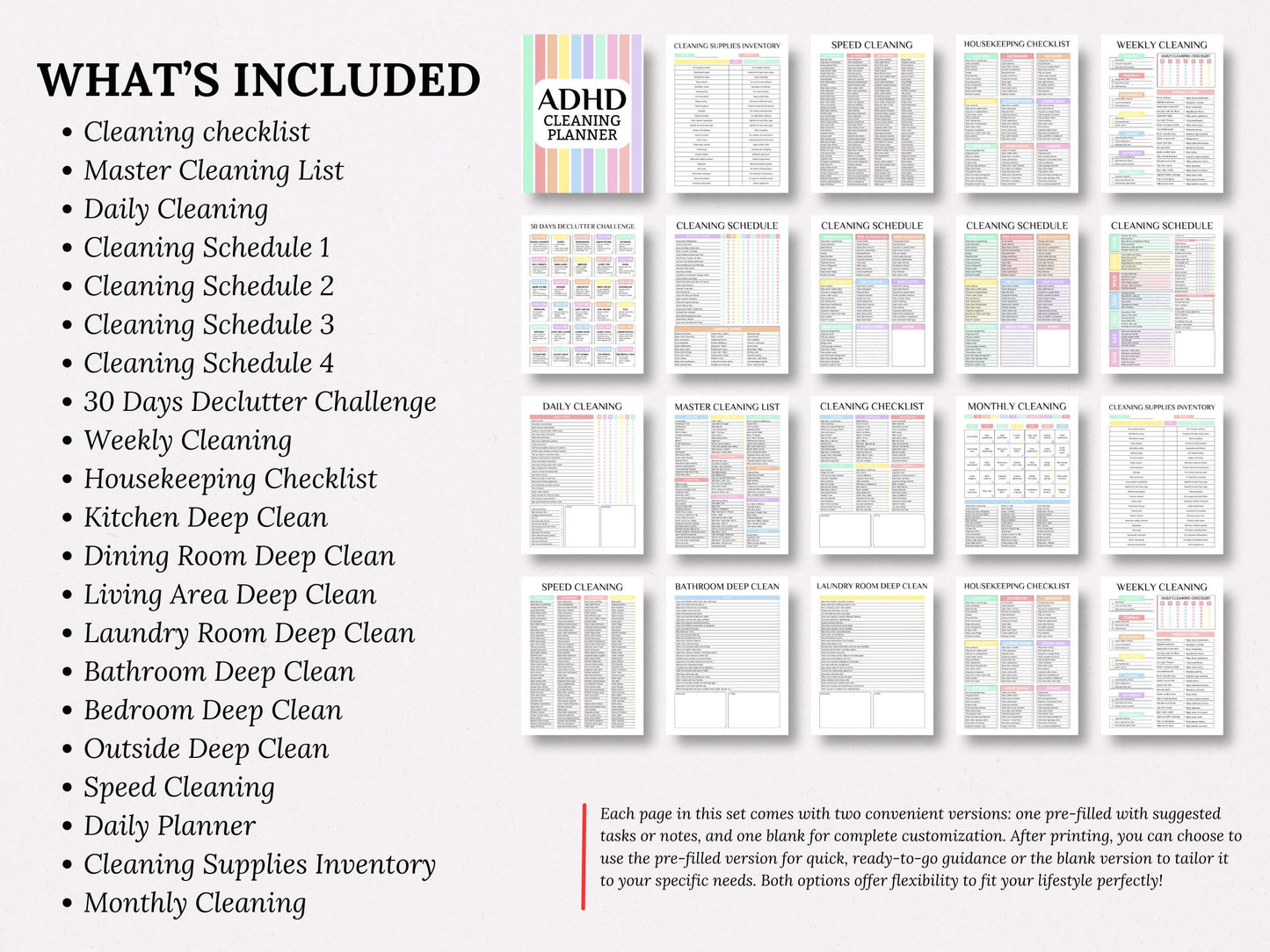 Pack de planification du nettoyage pour les personnes atteintes de TDAH, liste de contrôle modifiable, nettoyage quotidien (téléchargement numérique)