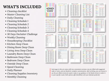 Pack de planification du nettoyage pour les personnes atteintes de TDAH, liste de contrôle modifiable, nettoyage quotidien (téléchargement numérique)