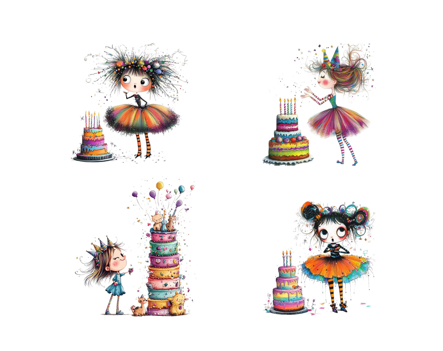 Quirky Birthday Cake Clipart png Bundle, Quirky Girl Birthday Clipart, Quirky Birthday Cake Clipart, Birthday Cake png, Birthday Girl png