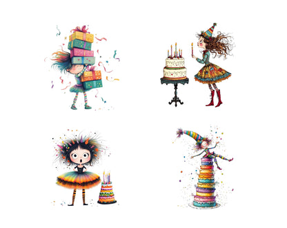 Quirky Birthday Cake Clipart png Bundle, Quirky Girl Birthday Clipart, Quirky Birthday Cake Clipart, Birthday Cake png, Birthday Girl png