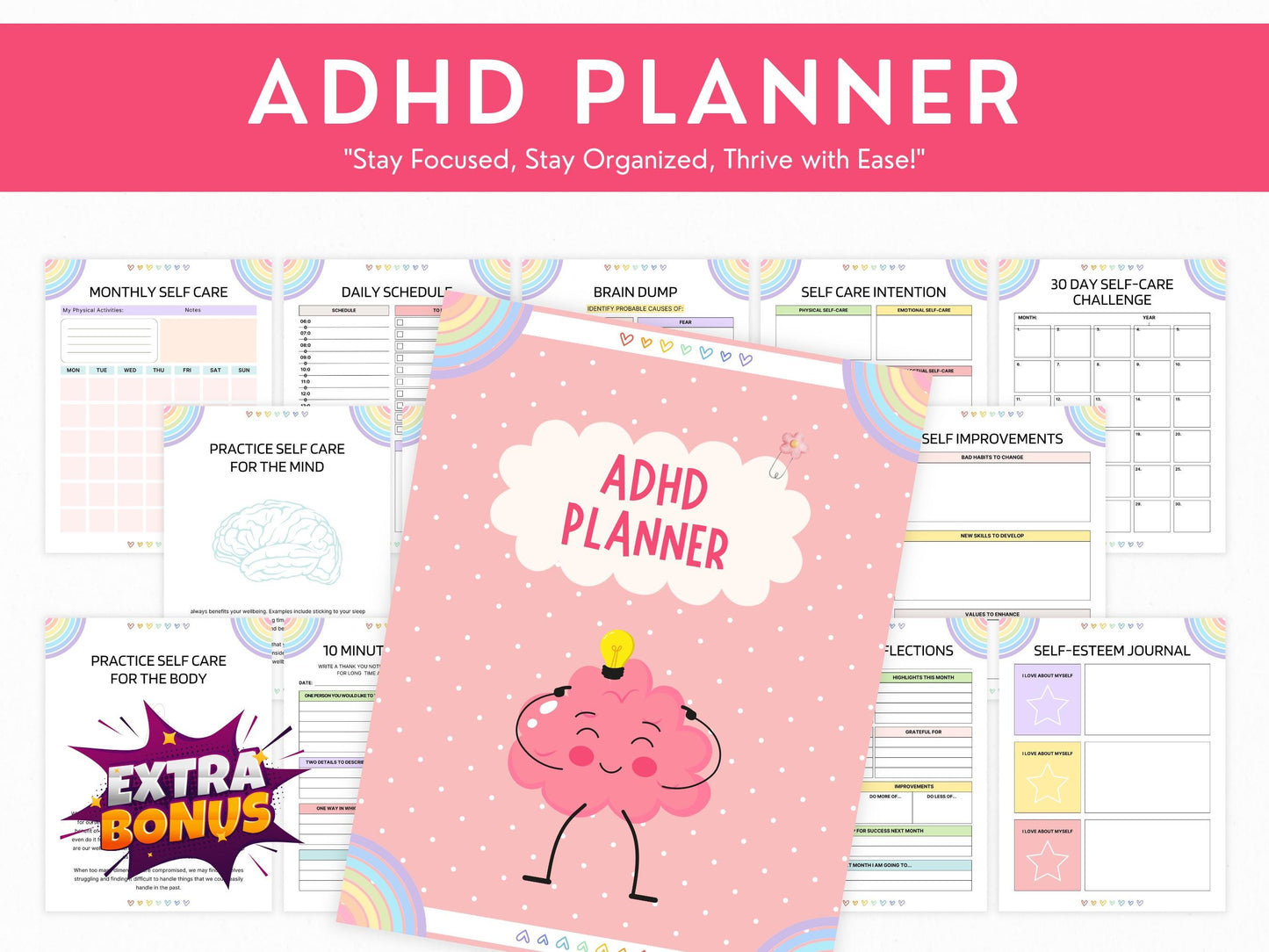 ADHD Printable Planner Template, Adhd Digital Planner, Adult Daily Planner, Adhd Daily Planner, ADHD Self Care, Habit Tracker, ADHD Planner