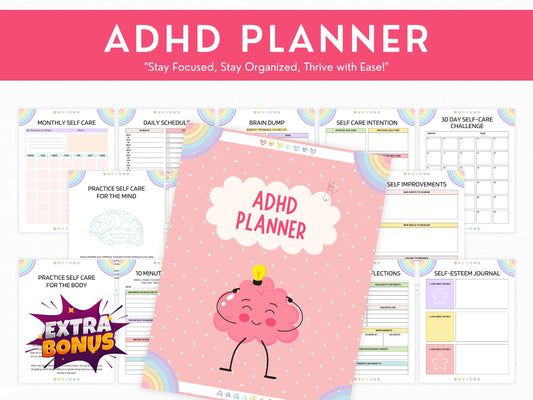 ADHD Printable Planner Template, Adhd Digital Planner, Adult Daily Planner, Adhd Daily Planner, ADHD Self Care, Habit Tracker, ADHD Planner