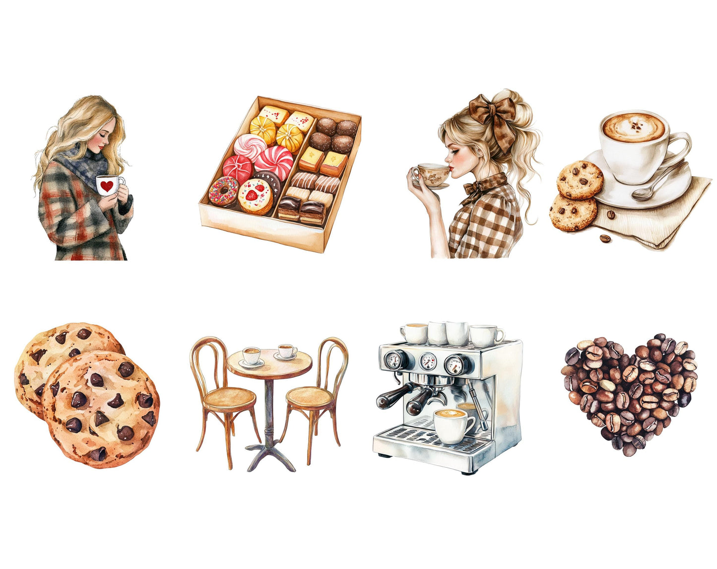 Coffee Lover Clipart Bundle, Watercolor Style (Digital Download)