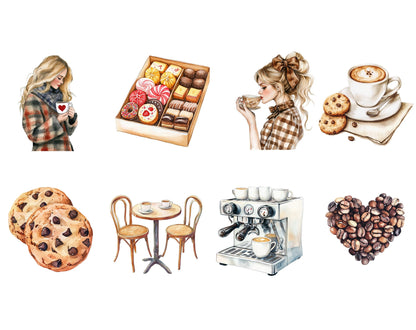 Coffee Lover Clipart Bundle, Watercolor Style (Digital Download)