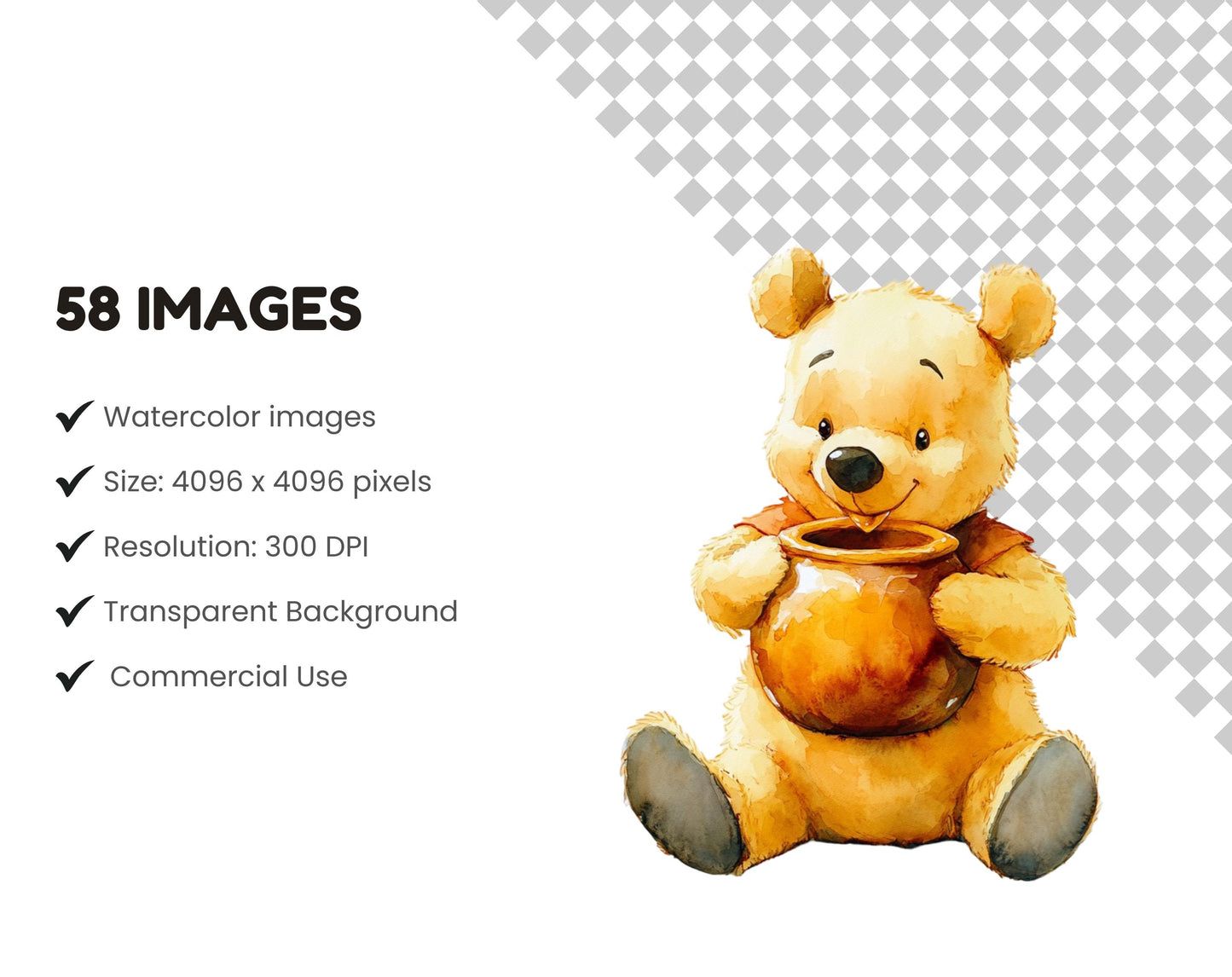 Watercolor Winnie the Pooh Clipart Bundle (Digital Download)