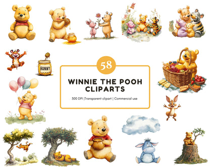 Watercolor Winnie the Pooh Clipart Bundle (Digital Download)