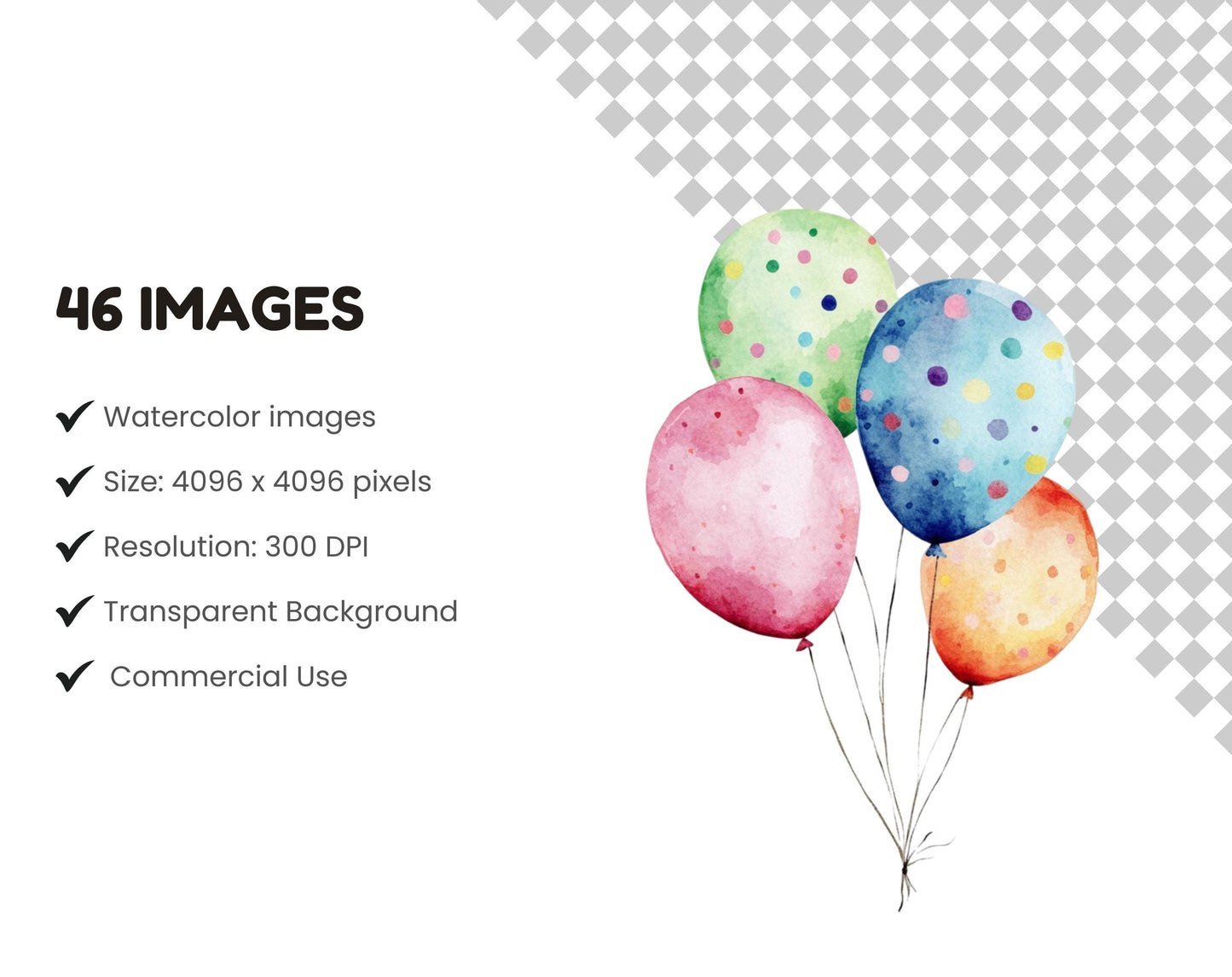 Watercolor Balloon Clipart Set, Birthday & Baby Shower (Digital Download)