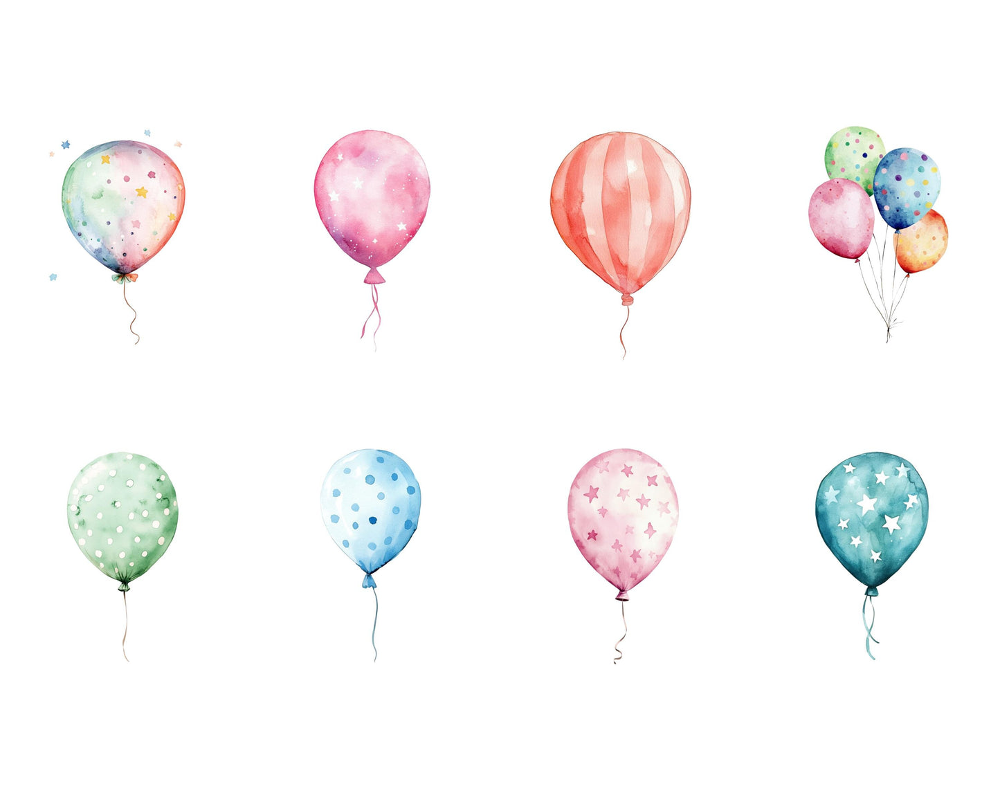 Watercolor Balloon Clipart Set, Birthday & Baby Shower (Digital Download)