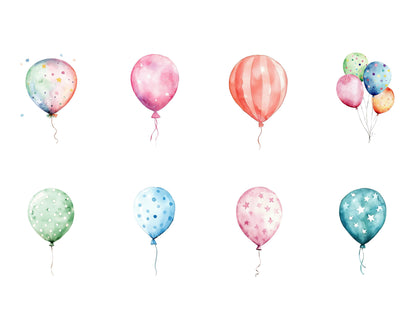 Watercolor Balloon Clipart Set, Birthday & Baby Shower (Digital Download)