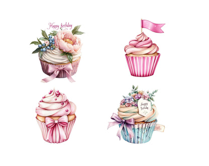 Watercolor Birthday Cupcake Clipart png Bundle, Birthday Cake Clipart, Cupcakes Clipart png, Cupcake png Bundle, Flower Cupcake Clipart