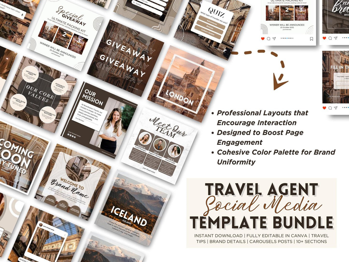 Travel Agent Social Media Templates: Canva Editable Instagram Posts (Digital Download)