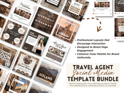Travel Agent Social Media Templates: Canva Editable Instagram Posts (Digital Download)