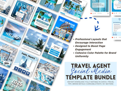 Travel Agent Social Media Templates: Canva Editable (Digital Download)