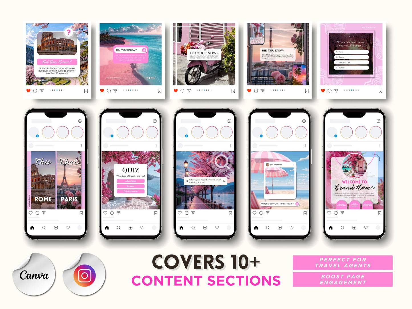 Travel Agent Social Media Templates: 85+ Canva Editable Posts (Digital Download)