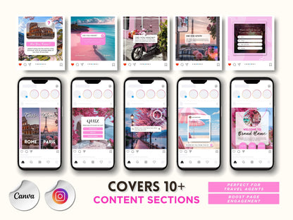 Travel Agent Social Media Templates: 85+ Canva Editable Posts (Digital Download)