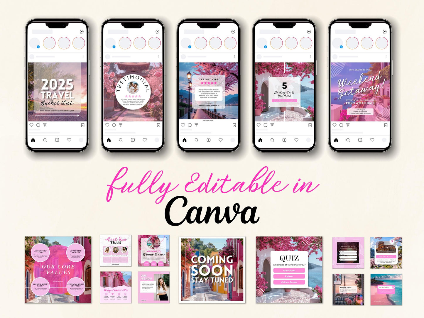 Travel Agent Social Media Templates: 85+ Canva Editable Posts (Digital Download)
