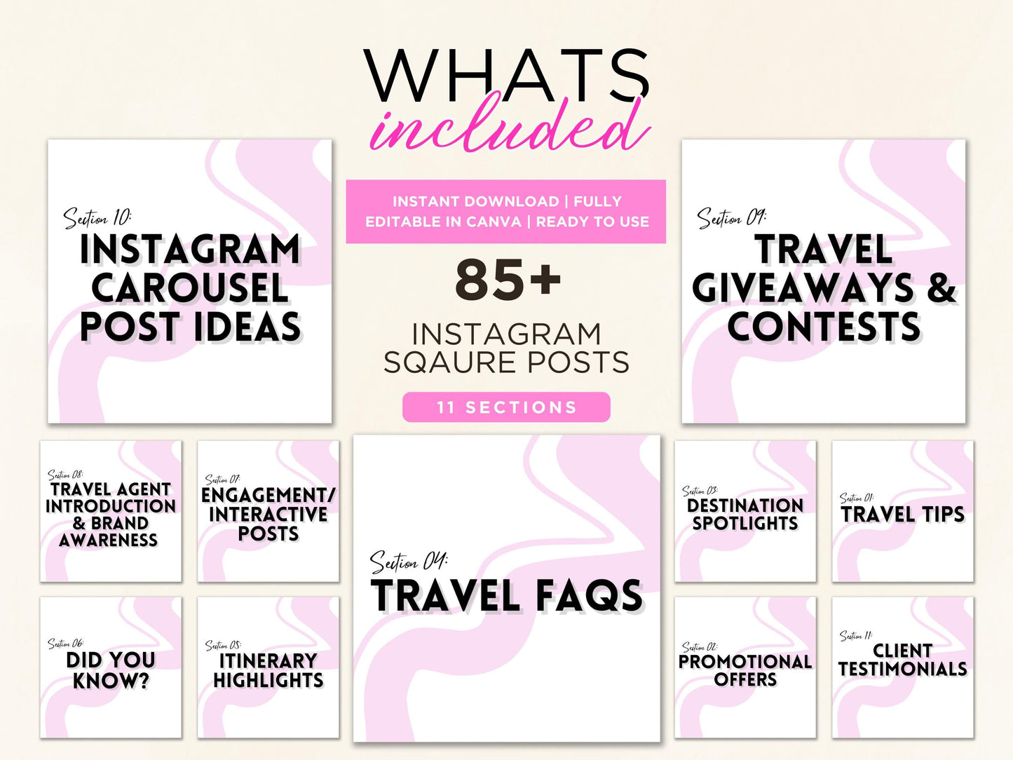 Travel Agent Social Media Templates: 85+ Canva Editable Posts (Digital Download)