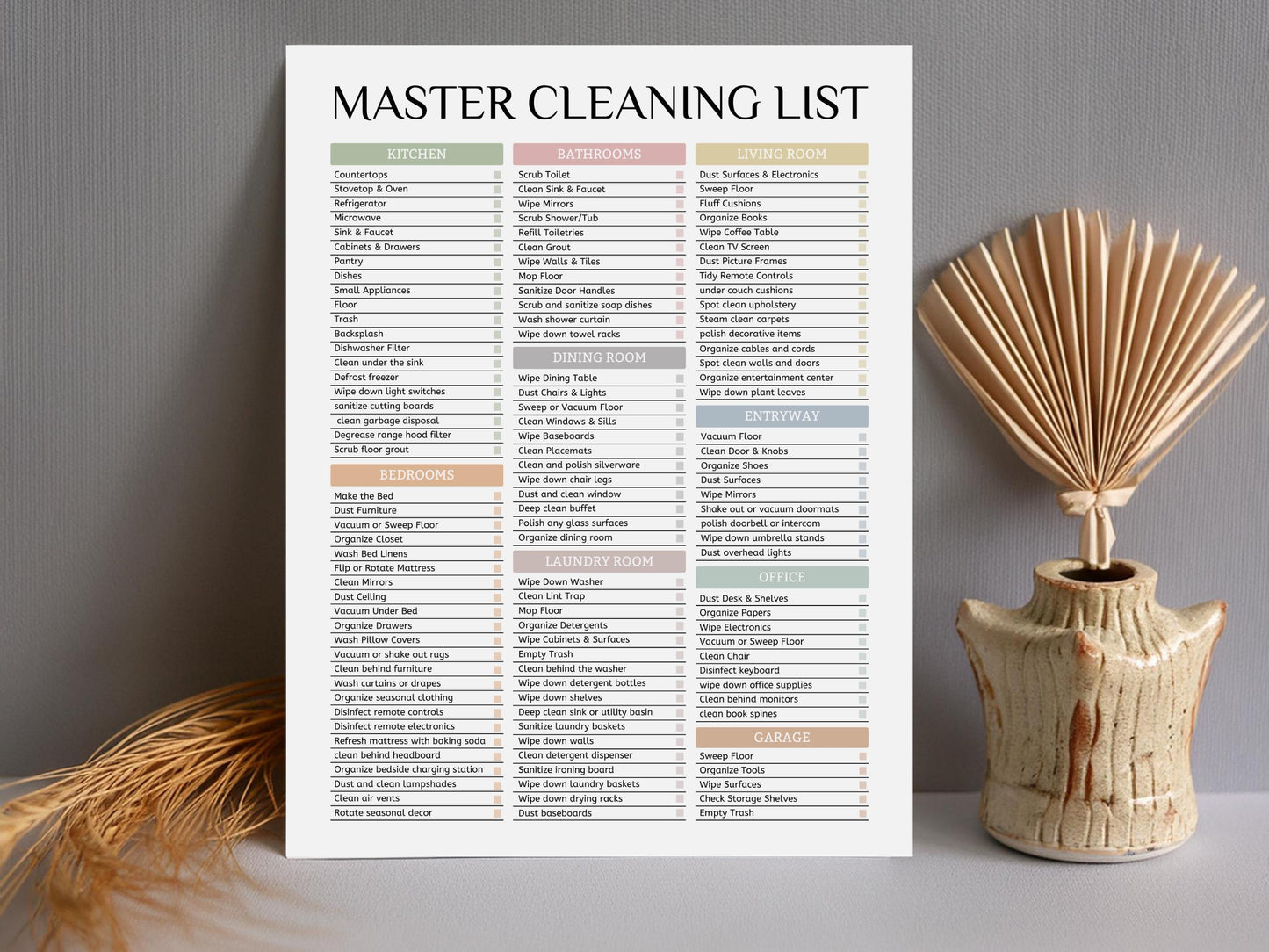 Boho Master Cleaning Checklist: Room-by-Room Planner (Printable PDF)