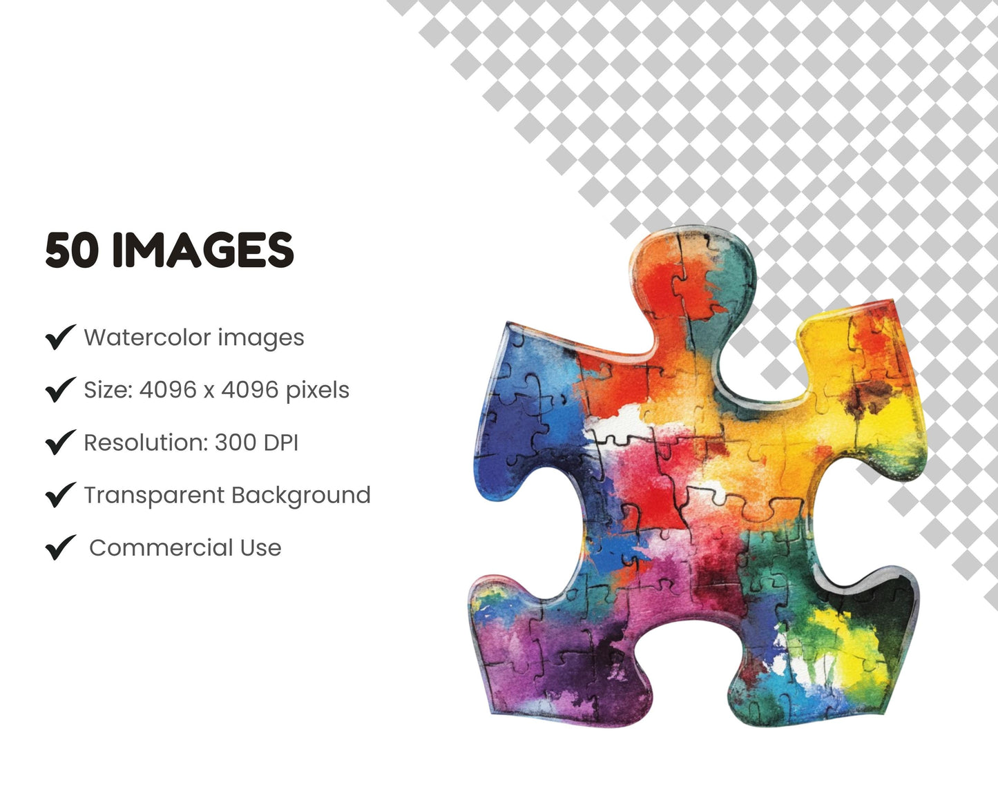 Watercolor Autism Awareness Clipart Bundle, Colorful Puzzle Piece Autism Awareness png, Autism Puzzle Heart Clipart, Autism Awareness Bundle