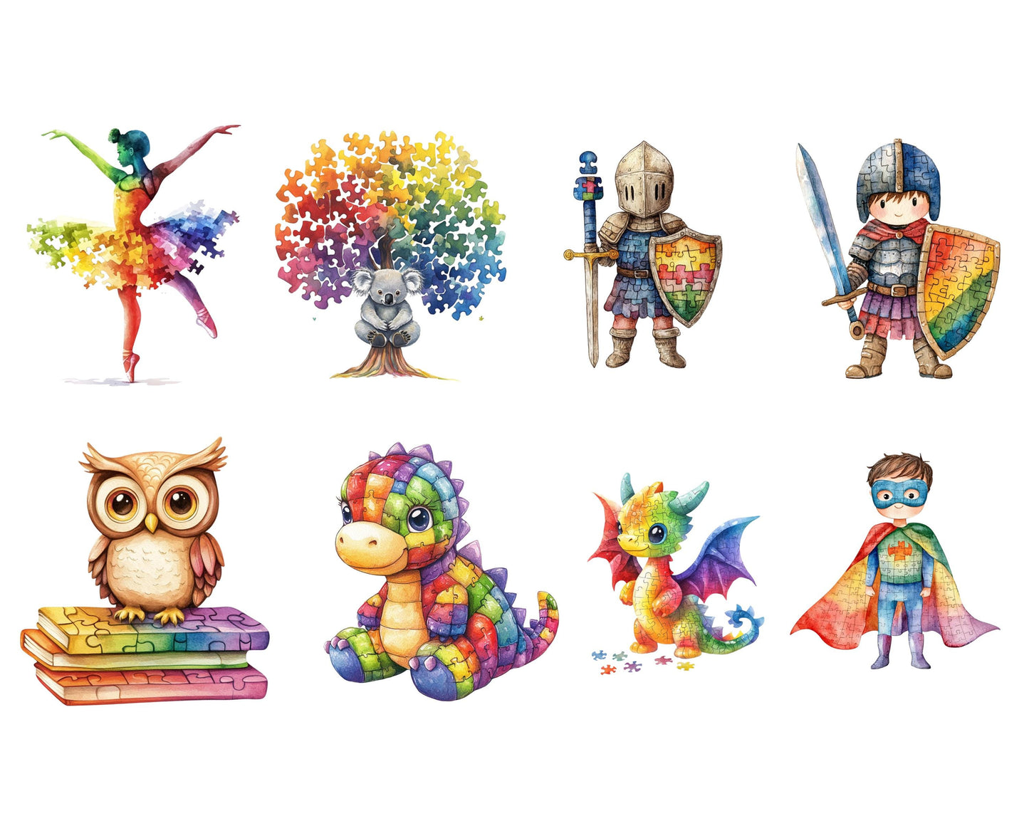 Cute Autism Awareness Clipart png Bundle, Watercolor Autism Awareness Clipart, Autism Animal Clipart, Autism Ribbon Clipart