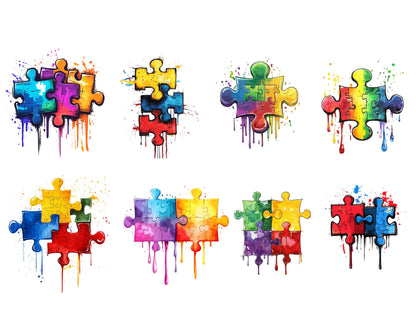Watercolor Autism Piece Bundle Clipart, Autism Piece Clipart, Autism Awareness Puzzle png, Autism Puzzle png, Autism Awareness png Clipart