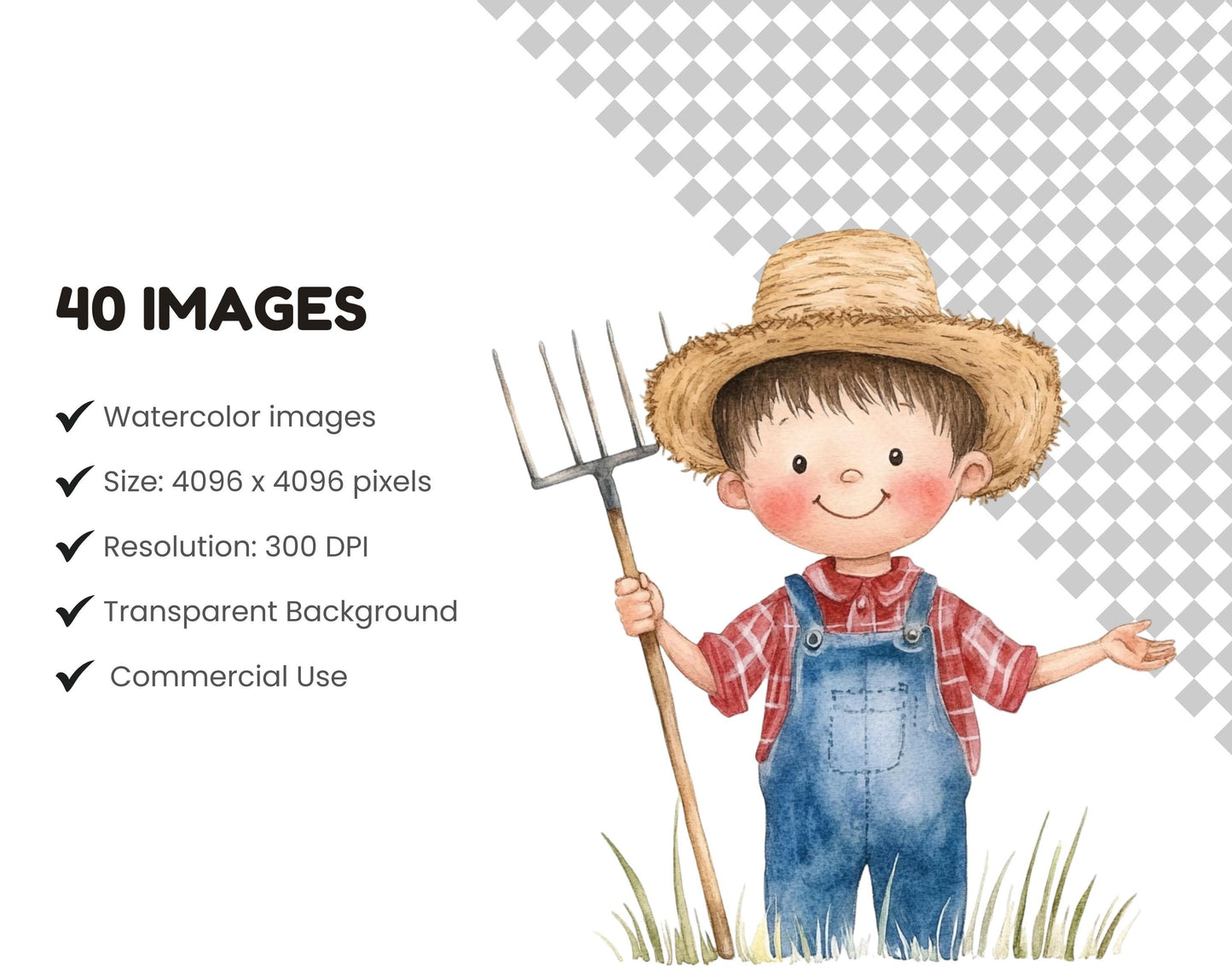 Aquarell-Bauernhof-Clipart-Set, Niedliche Bauernhof-Clipart (PNG), Bauernhoftiere-Clipart, Bauernhofleben-Clipart, Tier-Clipart, Niedlicher Bauernhof (PNG)