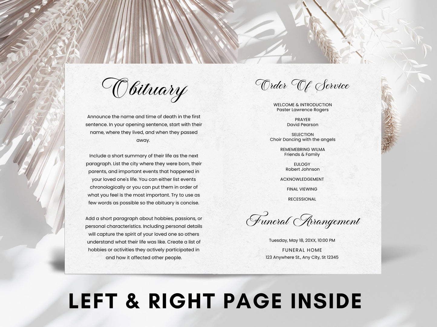 Editable Funeral Program Template, Bi-Fold Obituary (Canva Template)