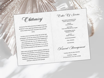 Editable Funeral Program Template, Bi-Fold Obituary (Canva Template)