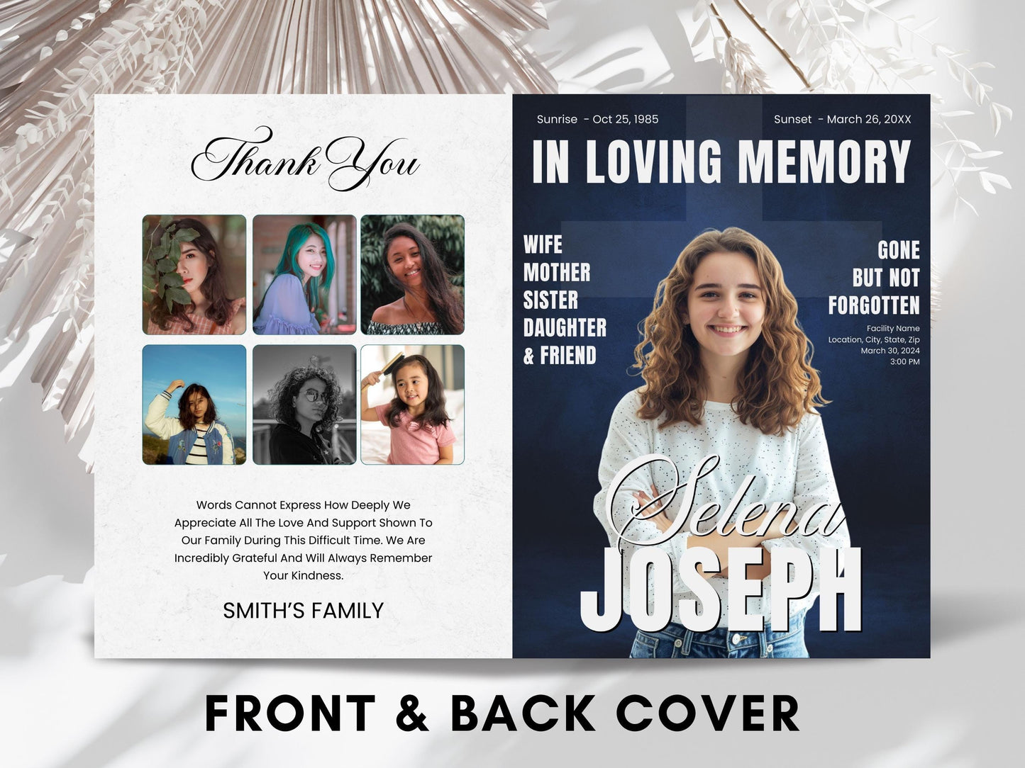 Editable Funeral Program Template, Bi-Fold Obituary (Canva Template)