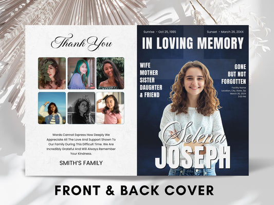 Editable Funeral Program Template, Bi-Fold Obituary (Canva Template)